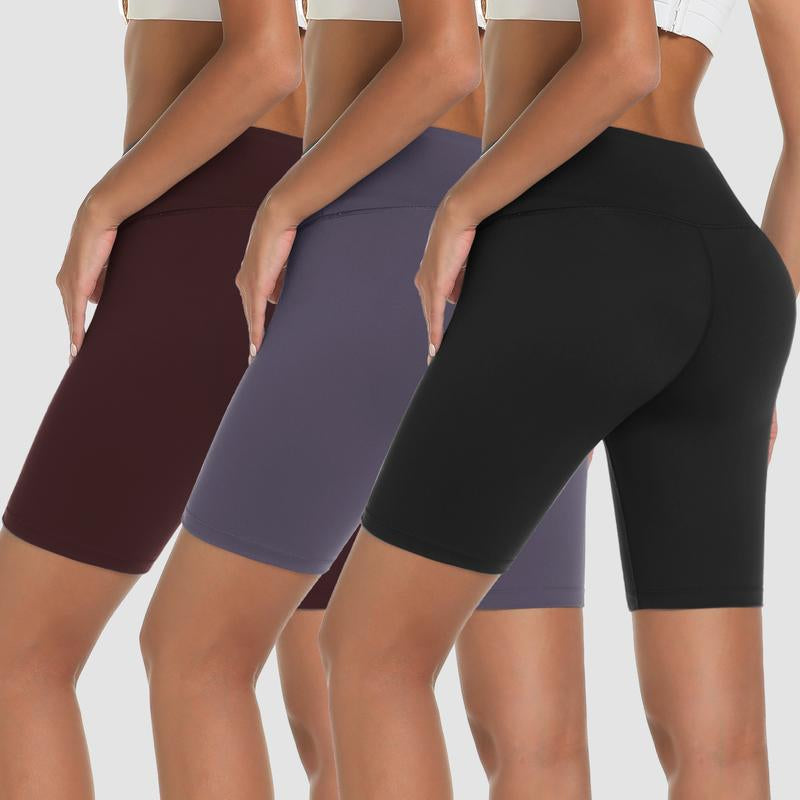 VILIGO 3-Pack 8" Biker Shorts for Women – High-Waisted Yoga Shorts with Tummy Control, Hidden Pocket, Stretchy & Soft, 75% Nylon, 25% Spandex, Perfect for Workout & Casual Wear