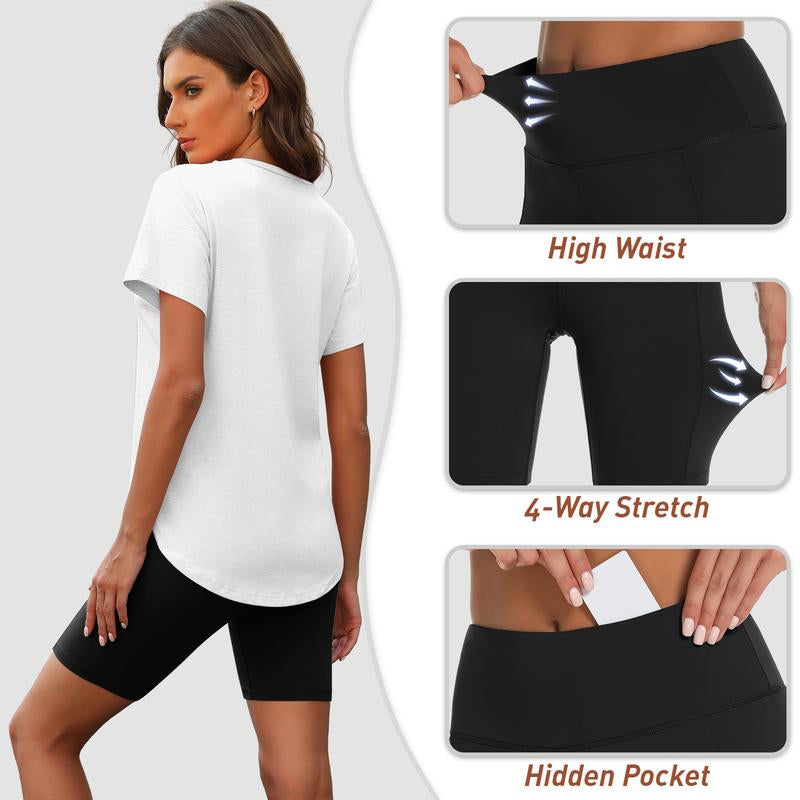 VILIGO 3-Pack 8" Biker Shorts for Women – High-Waisted Yoga Shorts with Tummy Control, Hidden Pocket, Stretchy & Soft, 75% Nylon, 25% Spandex, Perfect for Workout & Casual Wear