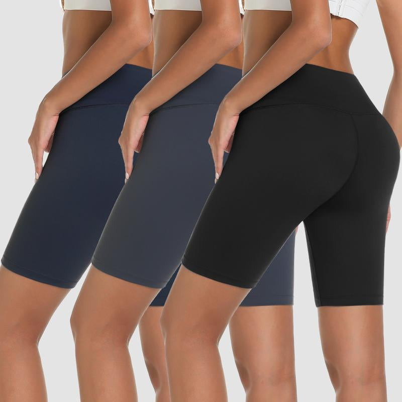 VILIGO 3-Pack 8" Biker Shorts for Women – High-Waisted Yoga Shorts with Tummy Control, Hidden Pocket, Stretchy & Soft, 75% Nylon, 25% Spandex, Perfect for Workout & Casual Wear